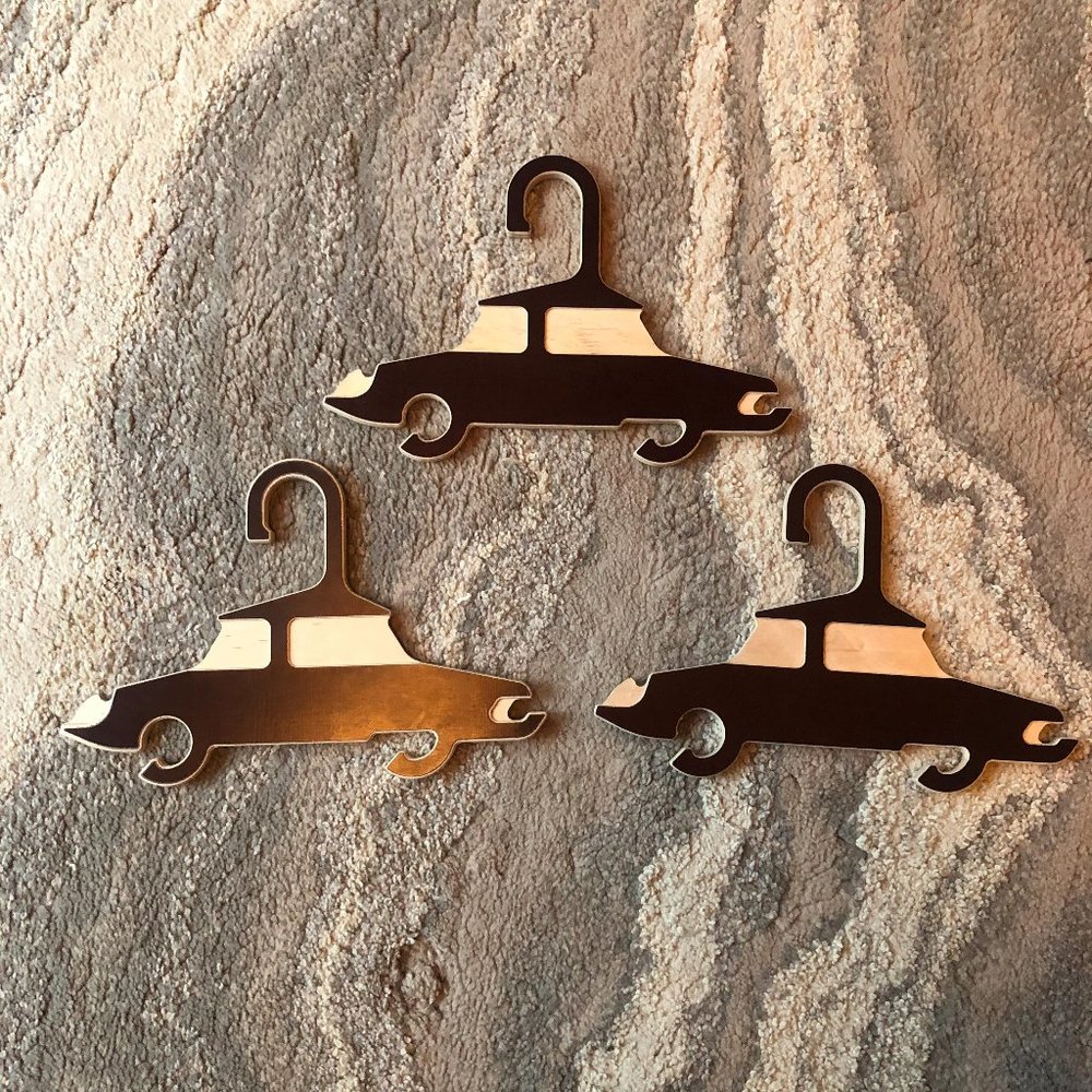 Beautiful handmade child plywood car hangers set 3